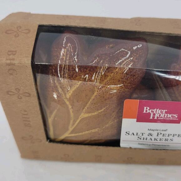 Better Homes & Gardens Maple Leaf Earthenware Salt & Pepper Shaker Set NIB - Picture 2 of 5
